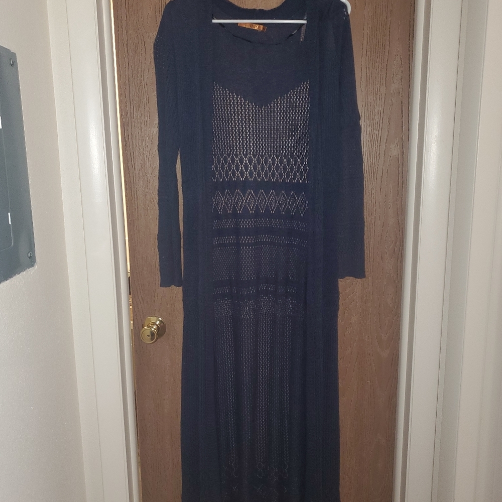 Long Navy Blue Knit Cardigan